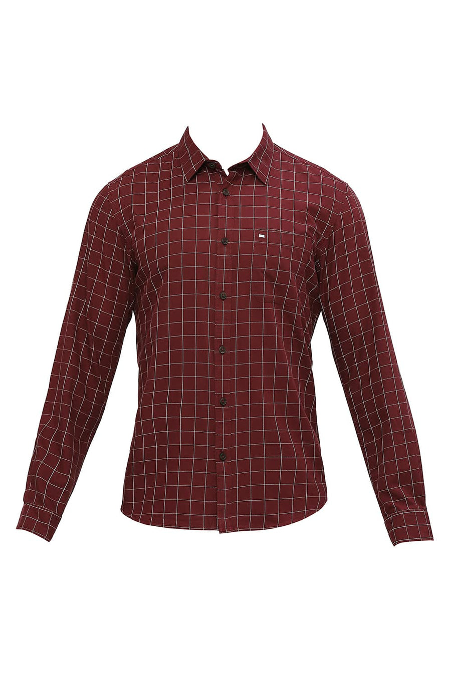 BASICS SLIM FIT CABERNET WINE COTTON TWILL CHECKS SHIRT