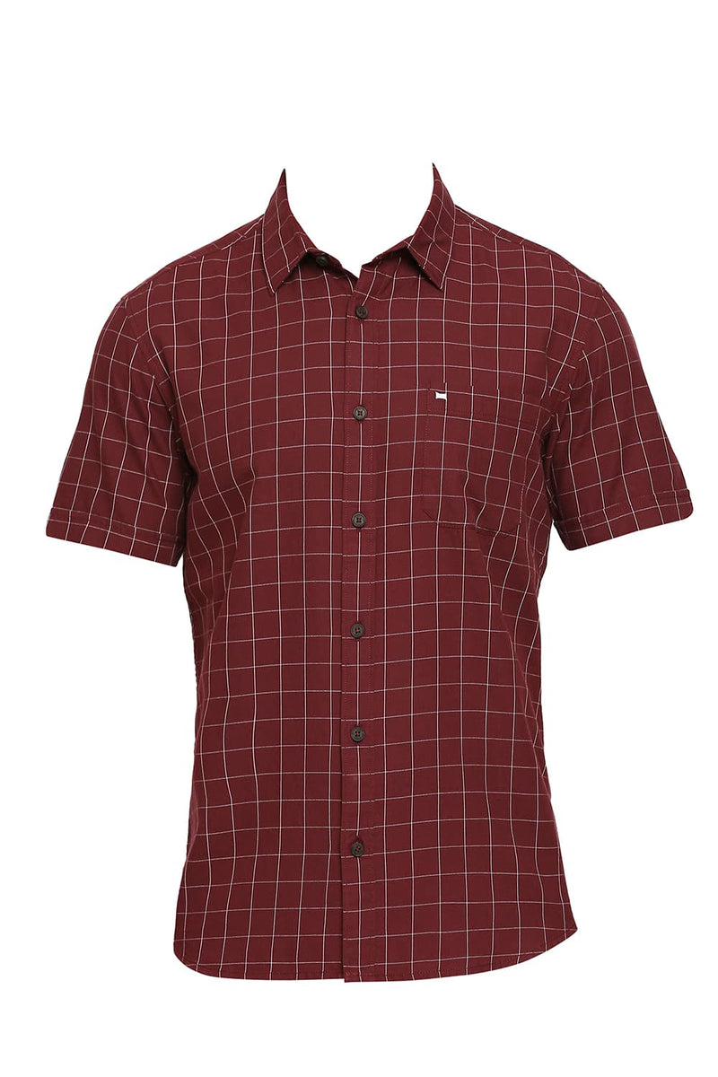 BASICS SLIM FIT COTTON TWILL CHECKS HALFSLEEVES SHIRT