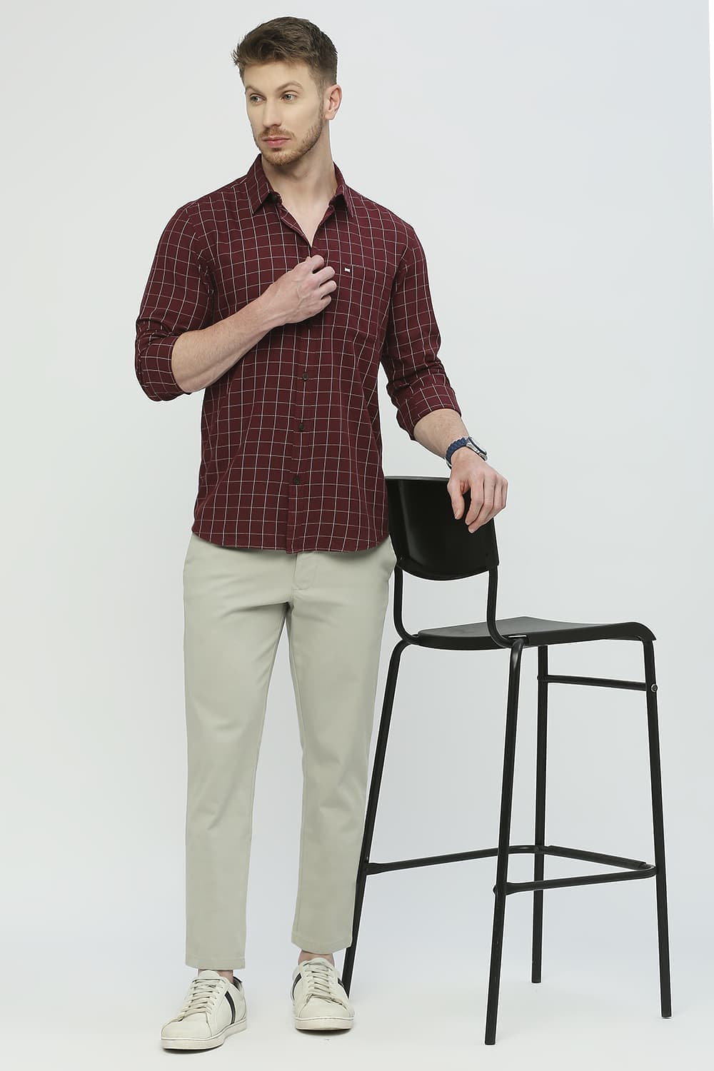 Slim Fit Cotton Twill Checks Shirt