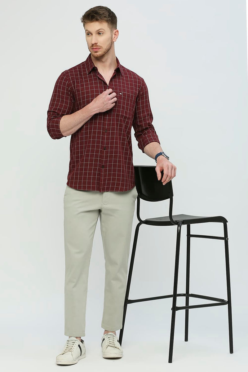 Slim Fit Cotton Twill Checks Shirt