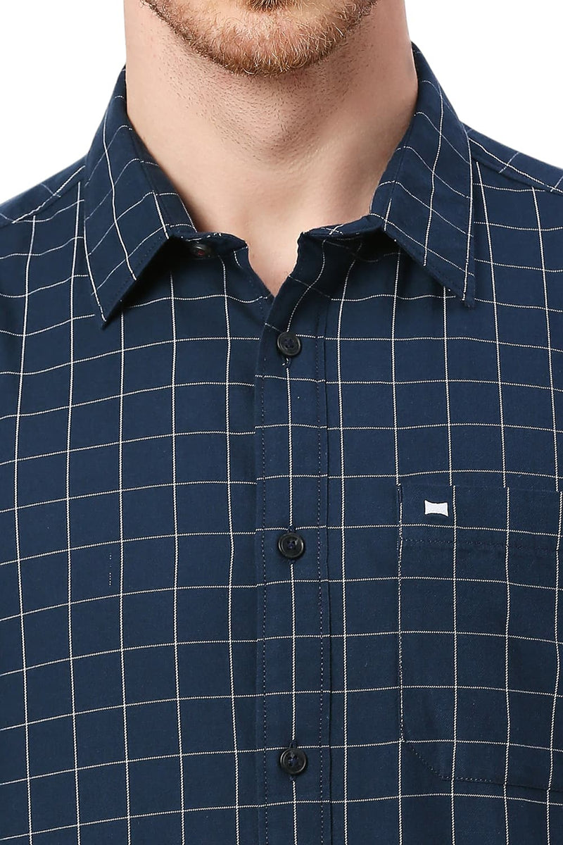 BASICS SLIM FIT COTTON TWILL CHECKS HALFSLEEVES SHIRT