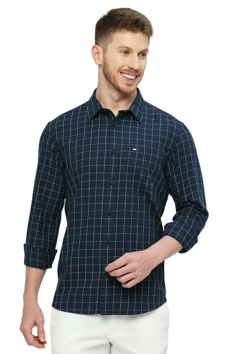 BASICS SLIM FIT COTTON TWILL CHECKS SHIRT