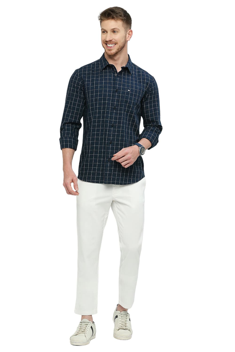 BASICS SLIM FIT COTTON TWILL CHECKS SHIRT