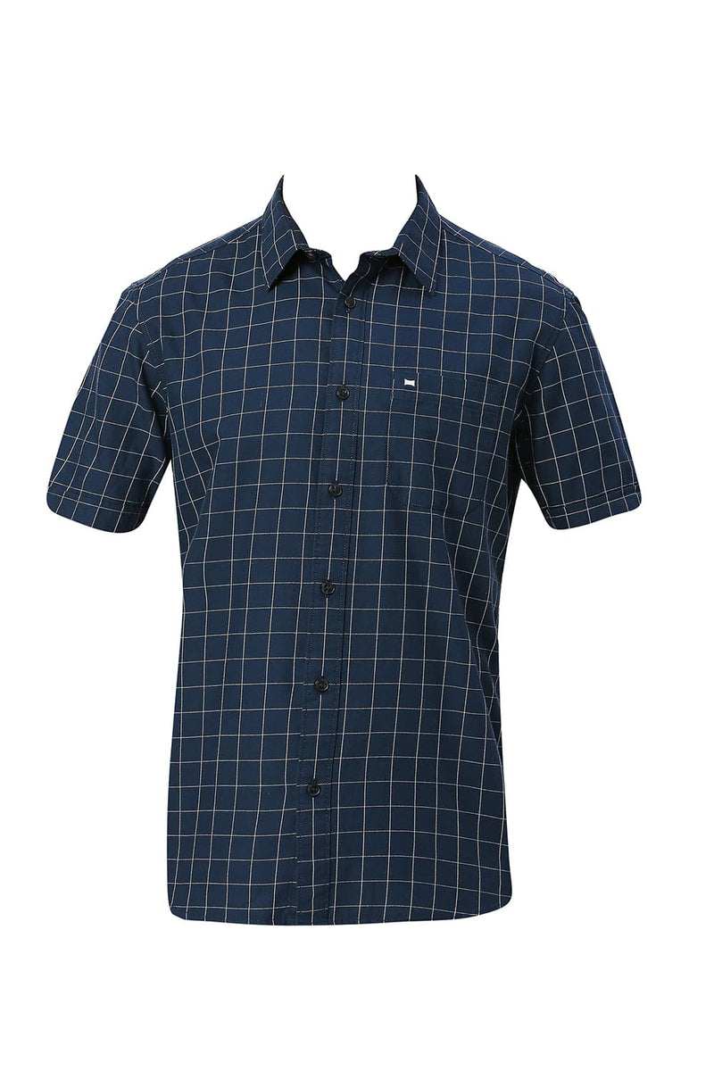 BASICS SLIM FIT COTTON TWILL CHECKS HALFSLEEVES SHIRT