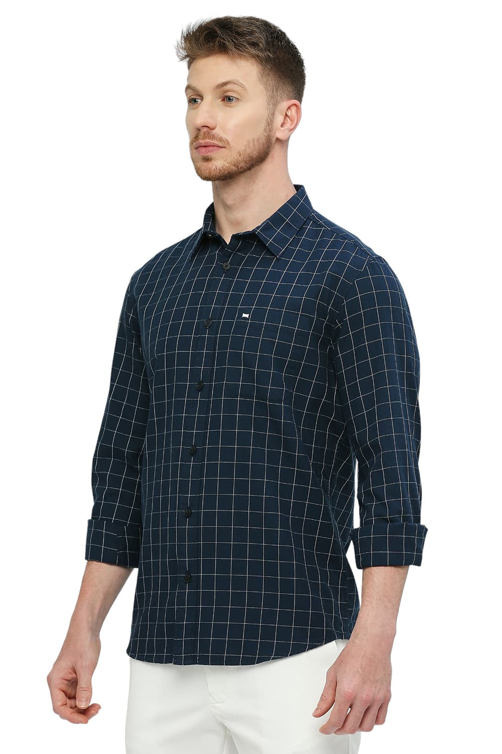 BASICS SLIM FIT COTTON TWILL CHECKS SHIRT