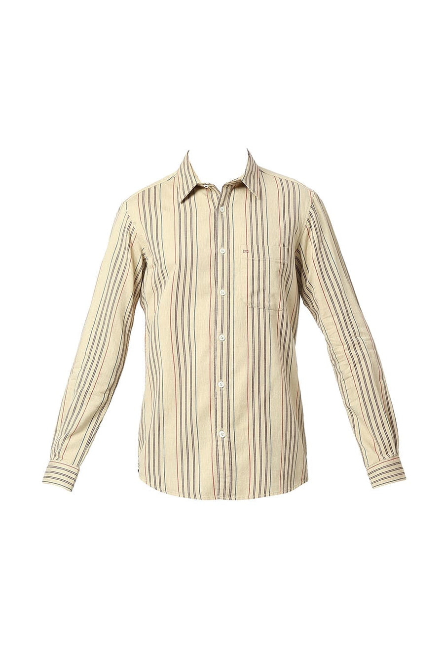 BASICS SLIM FIT TURTLE DOVE BEIGE COTTON OXFORD CHECKS SHIRT