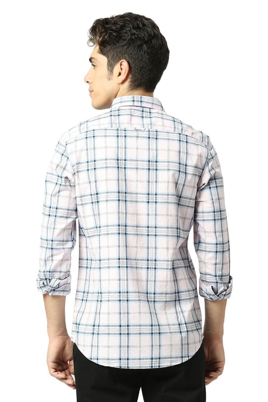 BASICS SLIM FIT BALLET PINK COTTON OXFORD CHECKS SHIRT