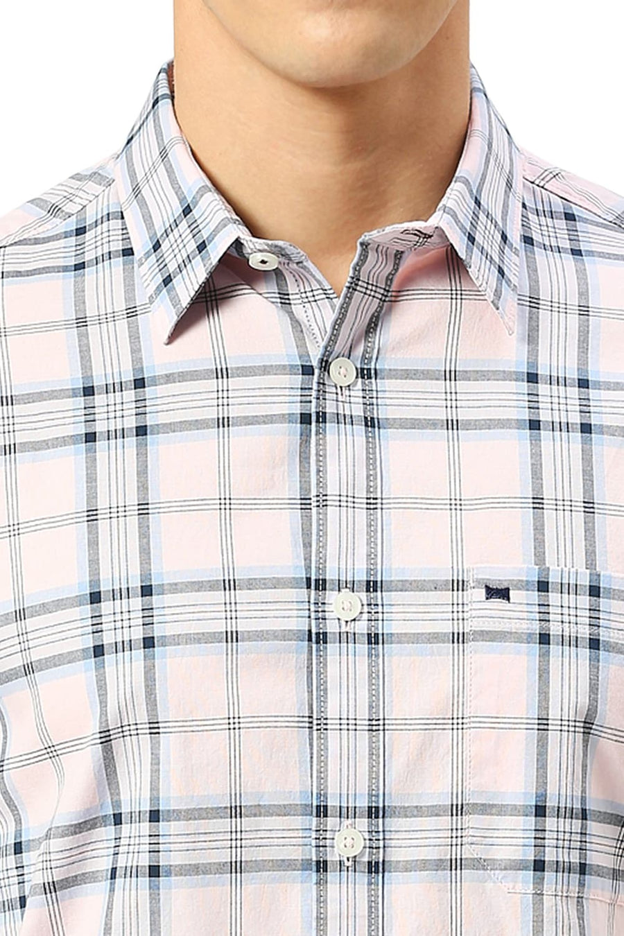 BASICS SLIM FIT BALLET PINK COTTON OXFORD CHECKS HALFSLEEVES SHIRT