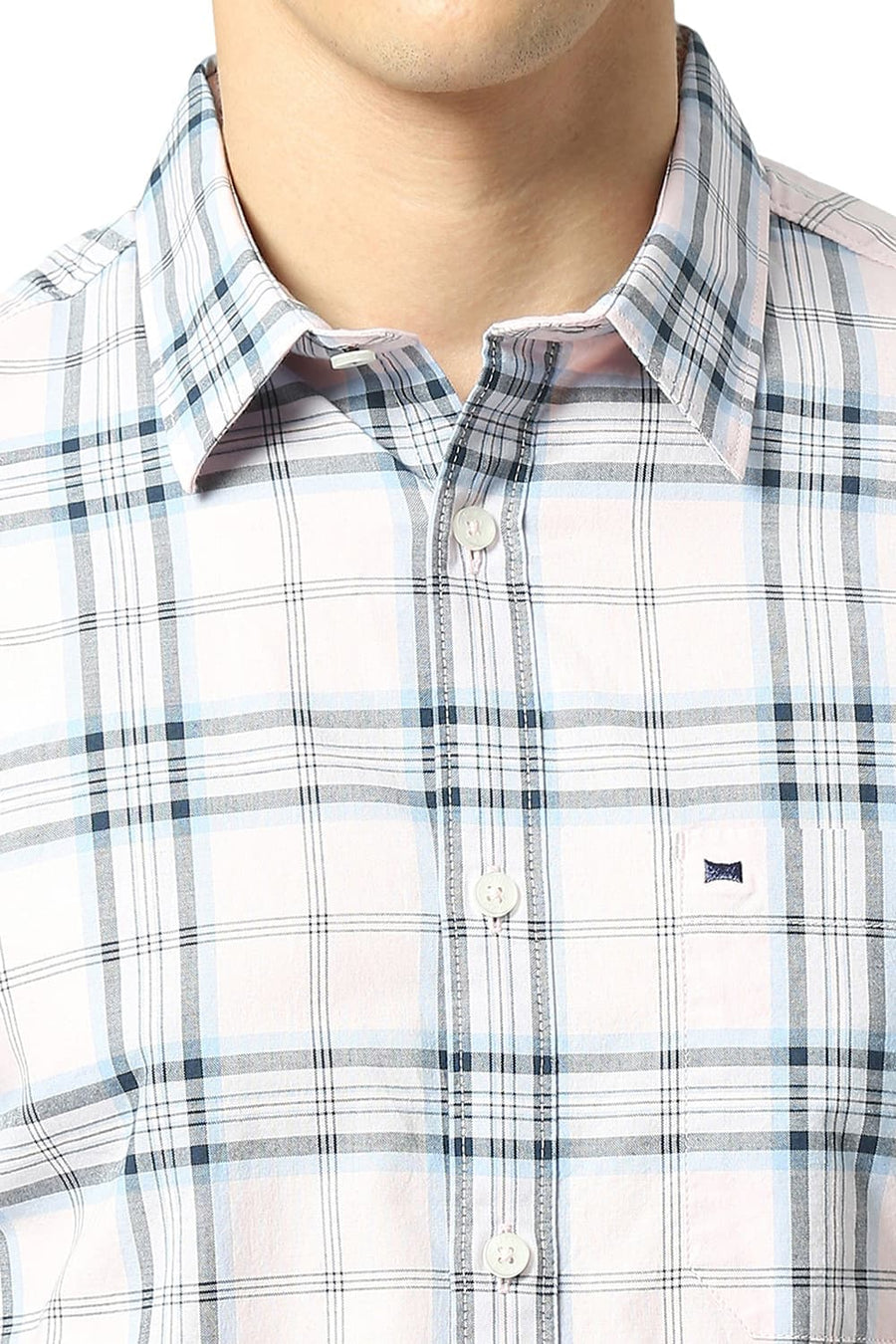 BASICS SLIM FIT BALLET PINK COTTON OXFORD CHECKS SHIRT