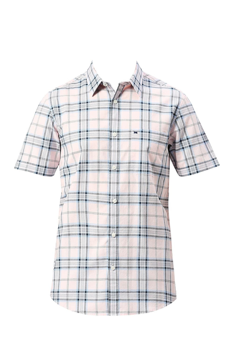 BASICS SLIM FIT BALLET PINK COTTON OXFORD CHECKS HALFSLEEVES SHIRT