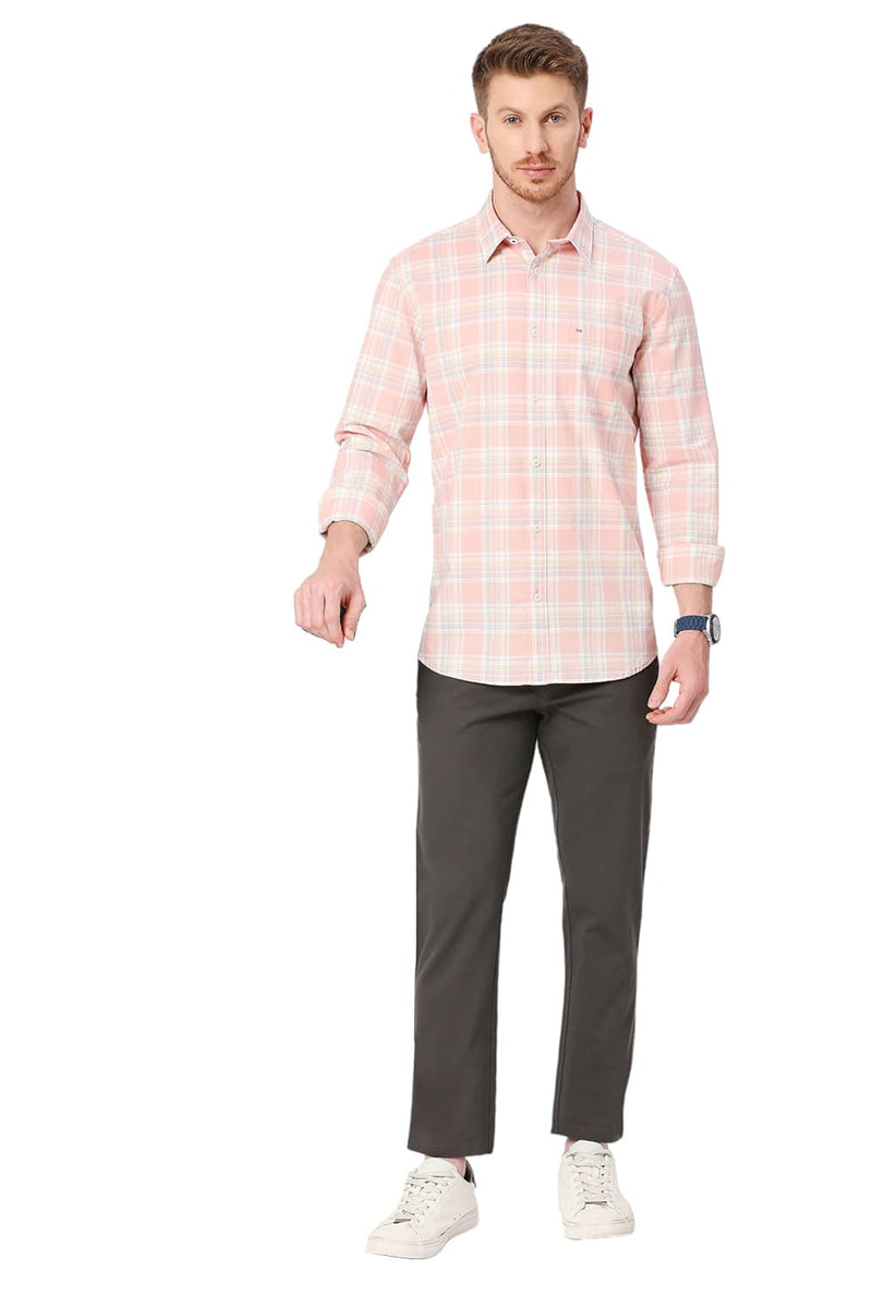 BASICS SLIM FIT COTTON OXFORD CHECKS SHIRT