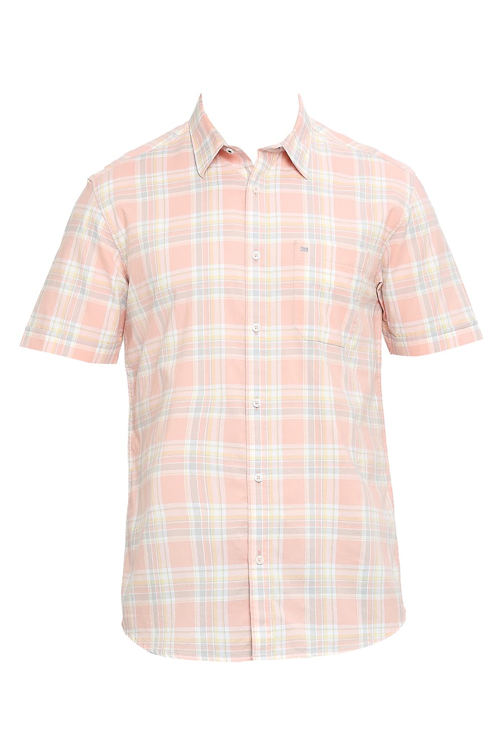 BASICS SLIM FIT COTTON OXFORD CHECKS HALFSLEEVES SHIRT