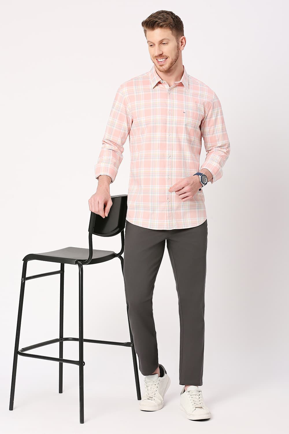 Slim Fit Cotton Oxford Checks Shirt