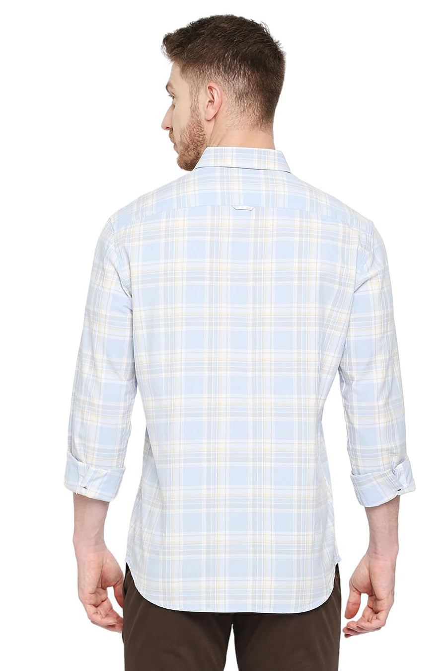 BASICS SLIM FIT AZURINE BLUE COTTON OXFORD CHECKS SHIRT