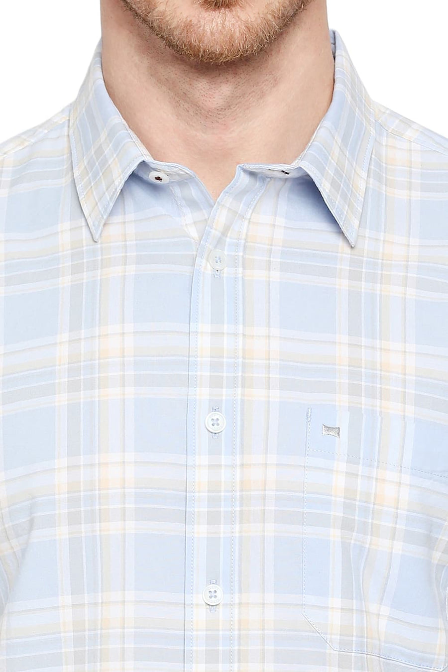 BASICS SLIM FIT AZURINE BLUE COTTON OXFORD CHECKS SHIRT