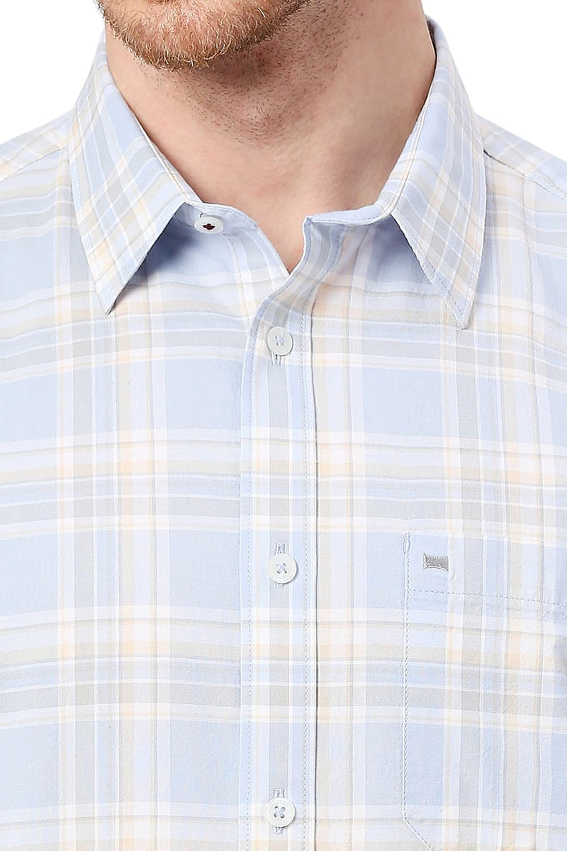 BASICS SLIM FIT COTTON OXFORD CHECKS HALFSLEEVES SHIRT