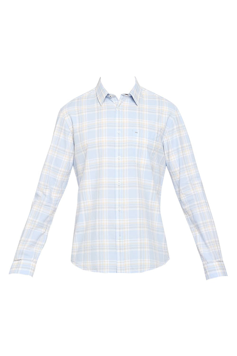 BASICS SLIM FIT AZURINE BLUE COTTON OXFORD CHECKS SHIRT