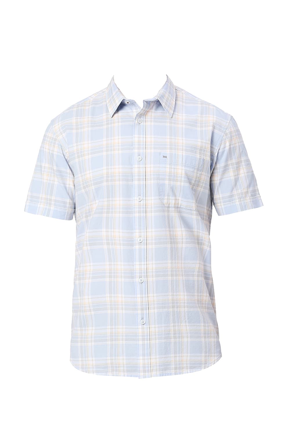 BASICS SLIM FIT COTTON OXFORD CHECKS HALFSLEEVES SHIRT