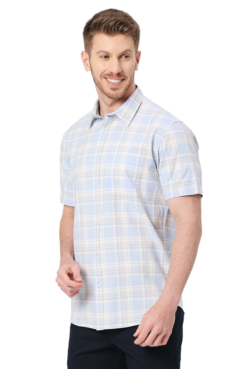 BASICS SLIM FIT COTTON OXFORD CHECKS HALFSLEEVES SHIRT