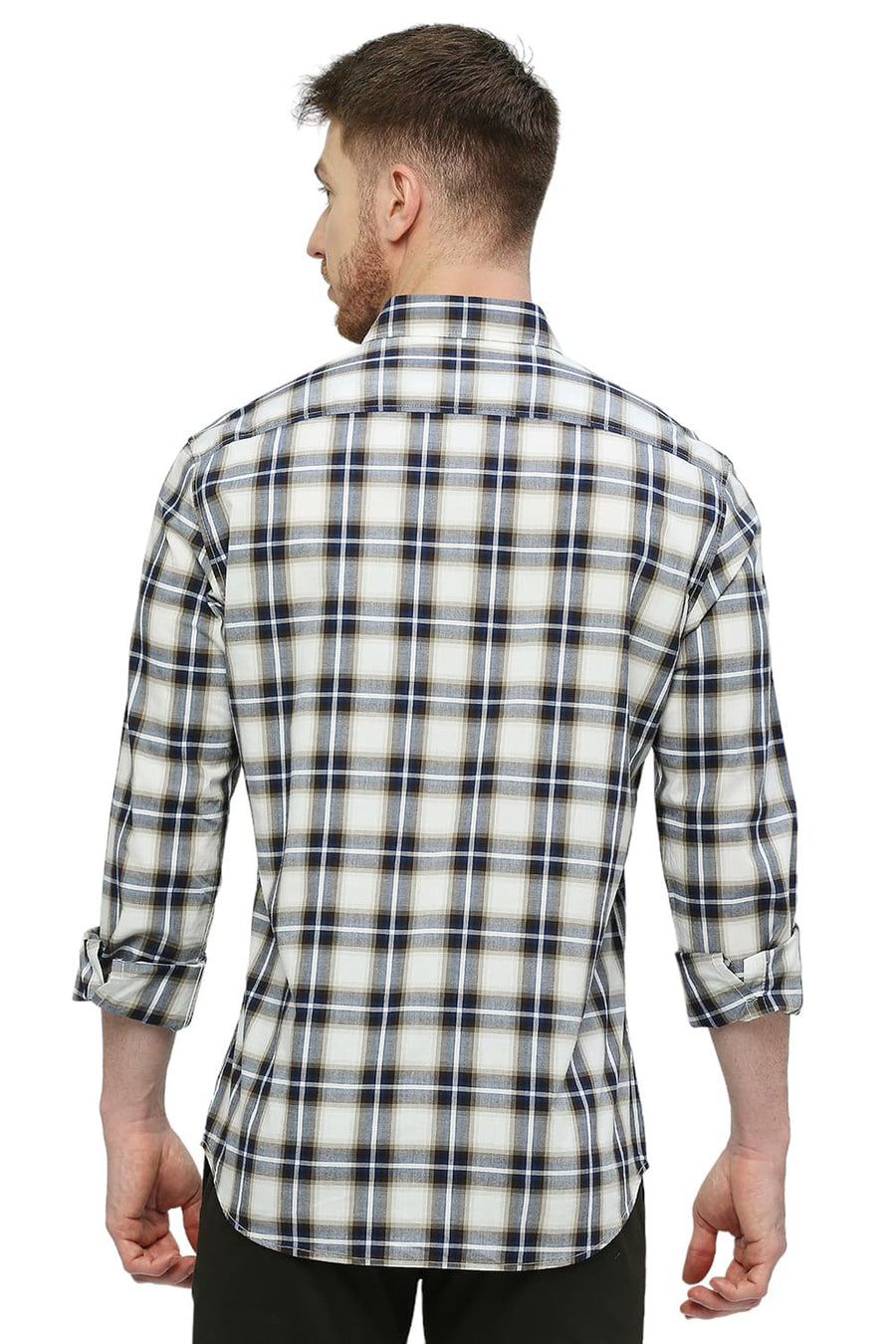BASICS SLIM FIT SET SAIL BLUE COTTON CHECKS SHIRT