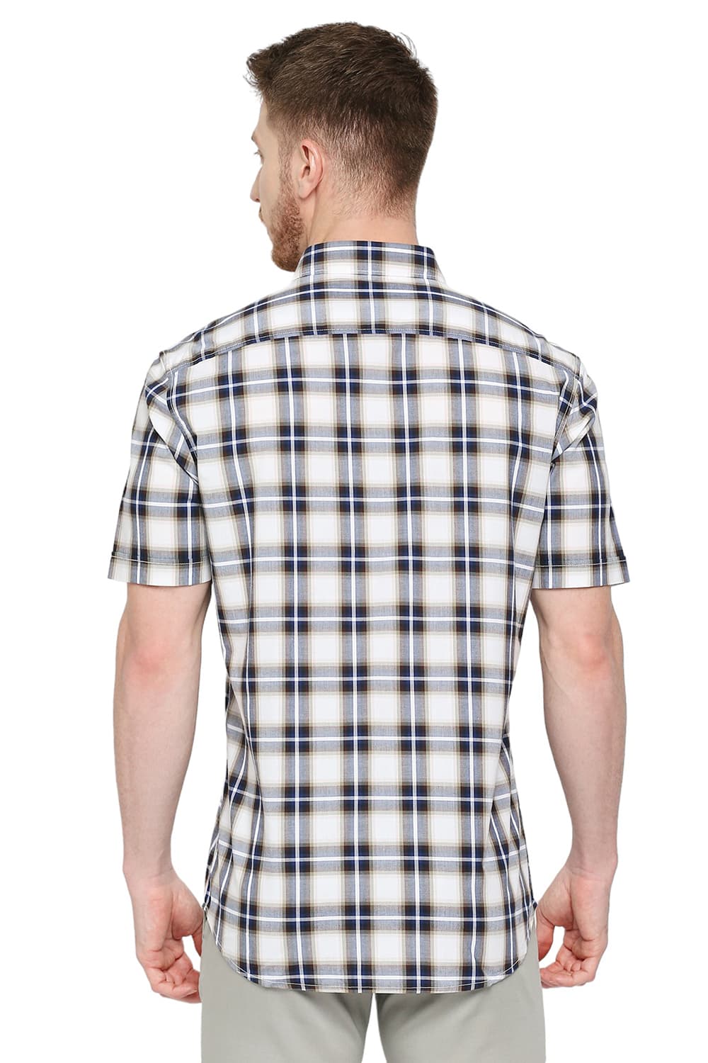 BASICS SLIM FIT COTTON CHECKS HALFSLEEVES SHIRT