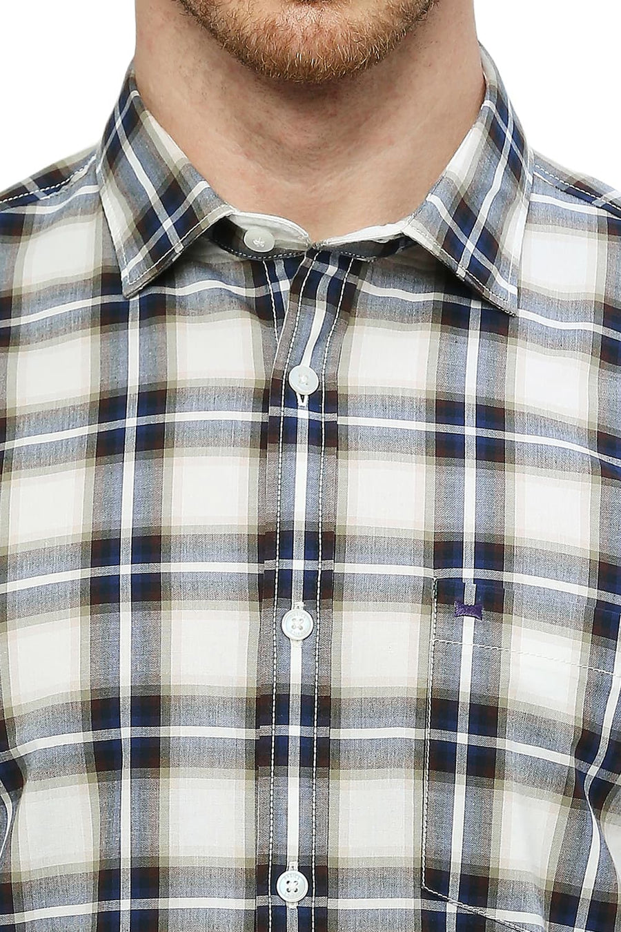 BASICS SLIM FIT SET SAIL BLUE COTTON CHECKS SHIRT