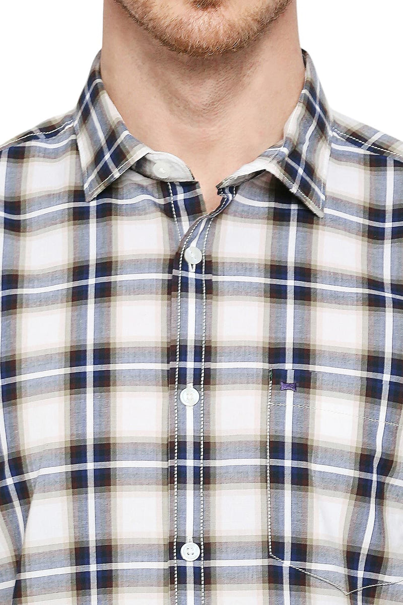 BASICS SLIM FIT COTTON CHECKS HALFSLEEVES SHIRT