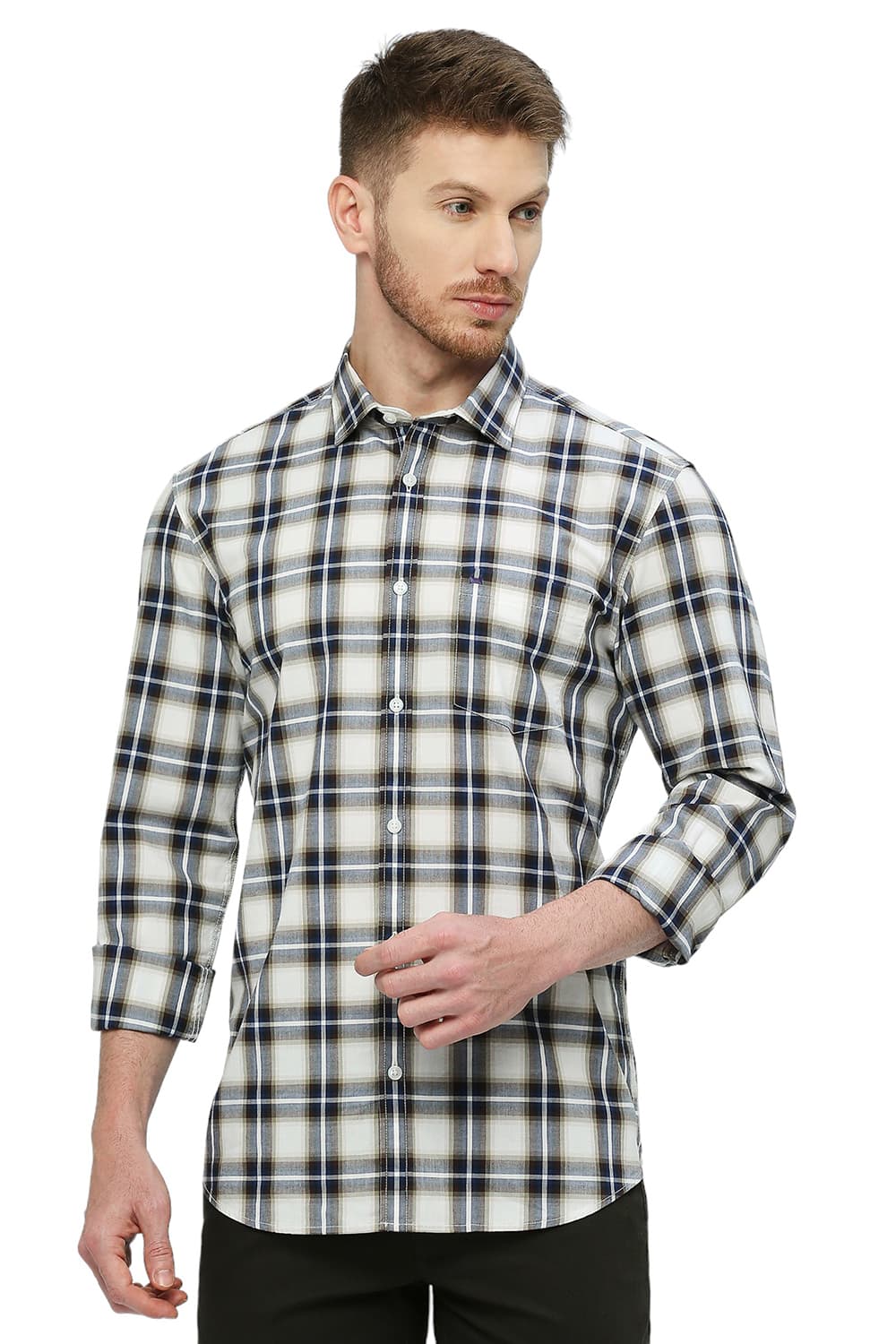 BASICS SLIM FIT COTTON CHECKS SHIRT