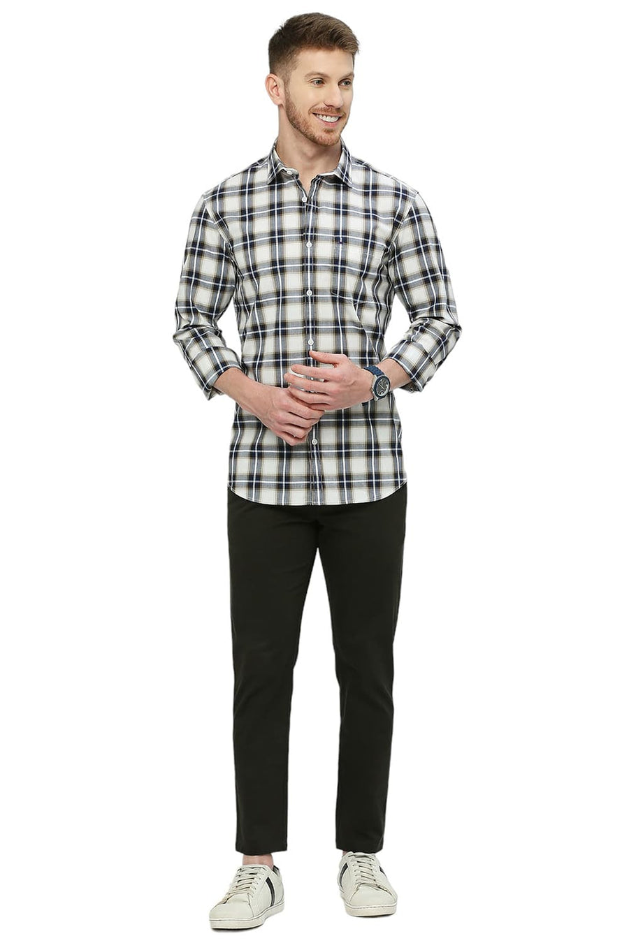 BASICS SLIM FIT SET SAIL BLUE COTTON CHECKS SHIRT