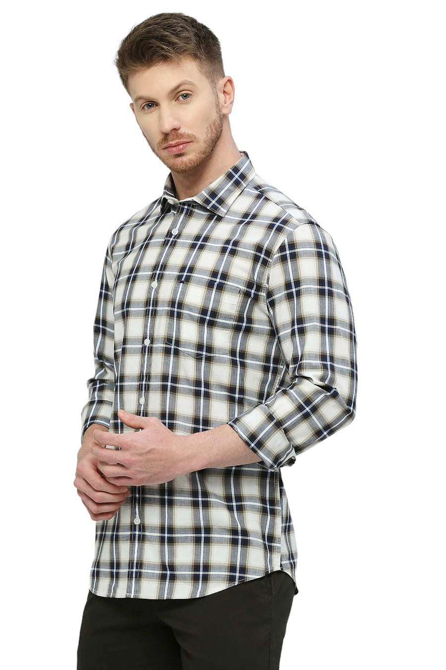 BASICS SLIM FIT SET SAIL BLUE COTTON CHECKS SHIRT