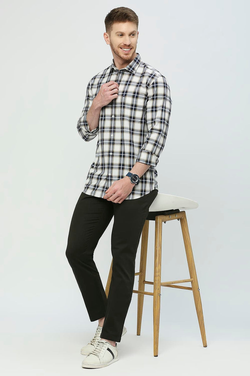 Slim Fit Cotton Checks Shirt