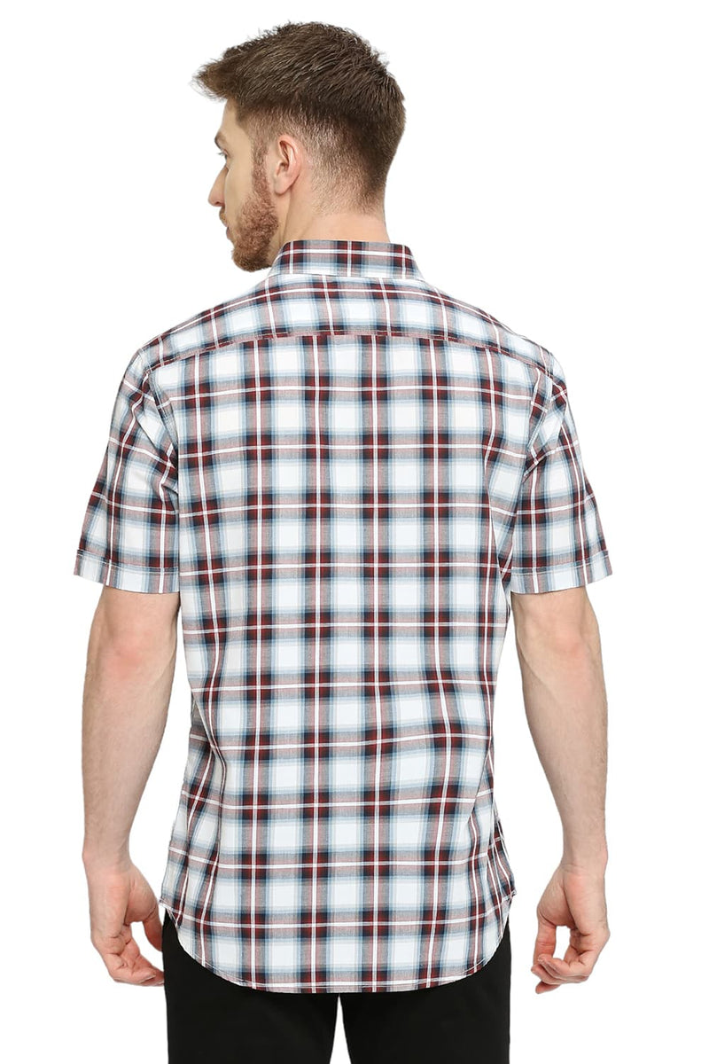 BASICS SLIM FIT COTTON CHECKS HALFSLEEVES SHIRT