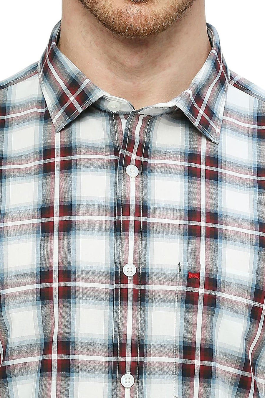 BASICS SLIM FIT PLUM WINE COTTON CHECKS SHIRT