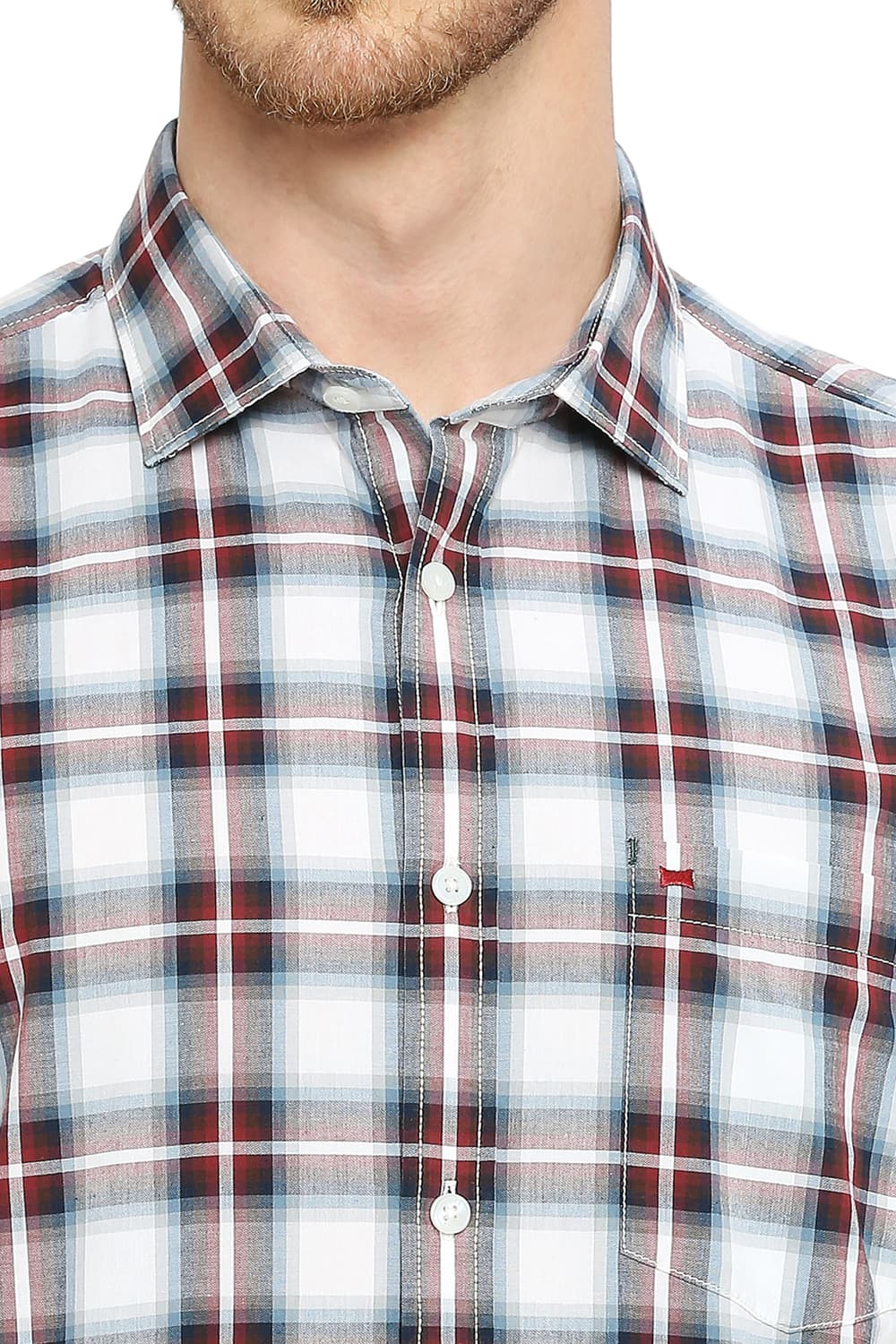 BASICS SLIM FIT COTTON CHECKS HALFSLEEVES SHIRT