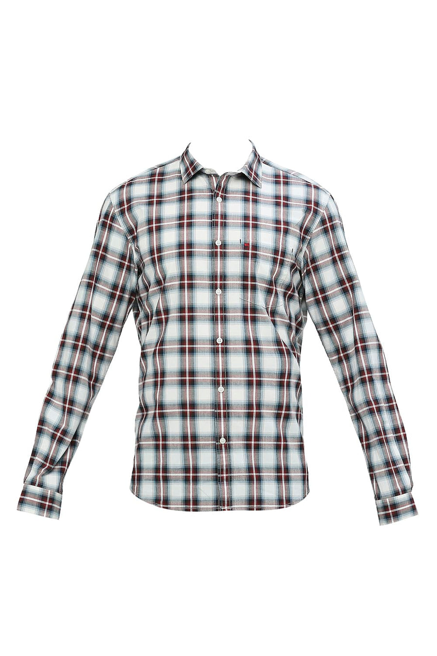 BASICS SLIM FIT PLUM WINE COTTON CHECKS SHIRT
