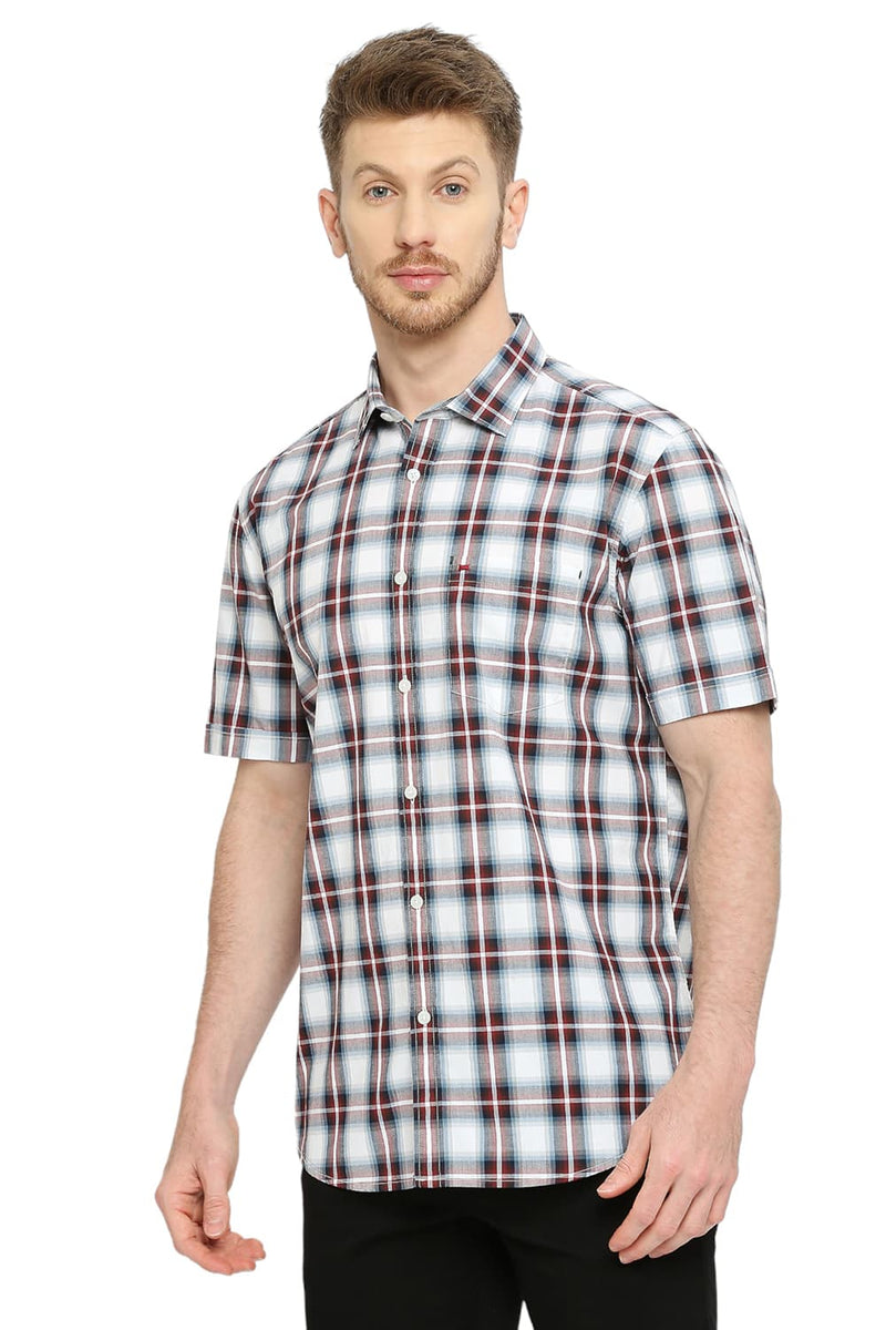 BASICS SLIM FIT COTTON CHECKS HALFSLEEVES SHIRT