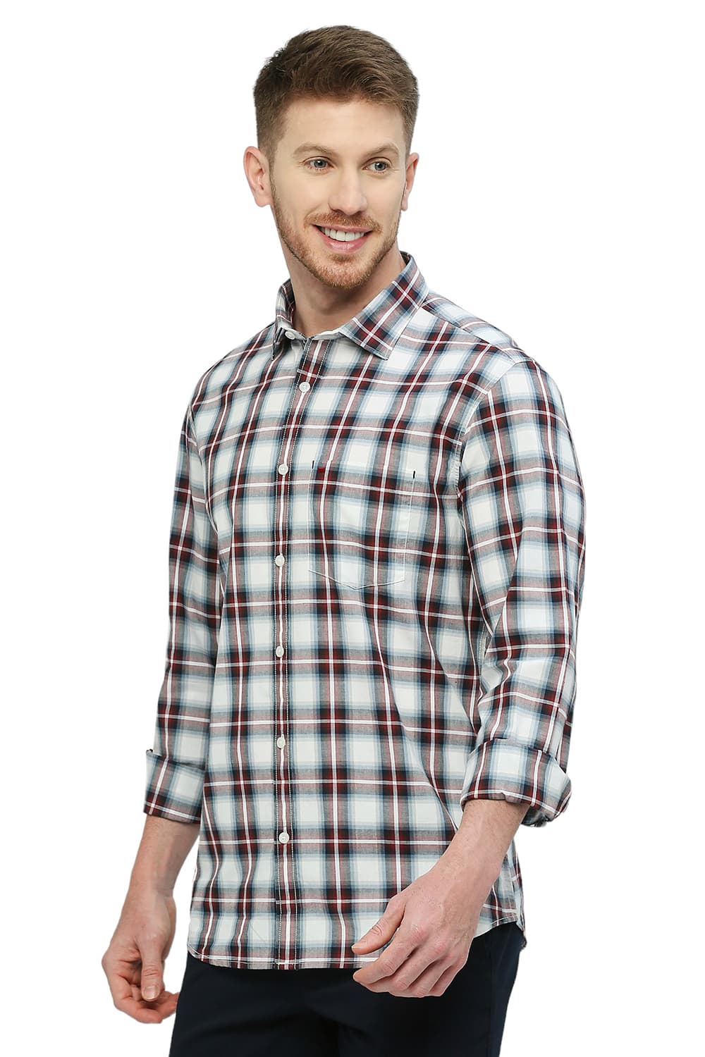 BASICS SLIM FIT COTTON CHECKS SHIRT