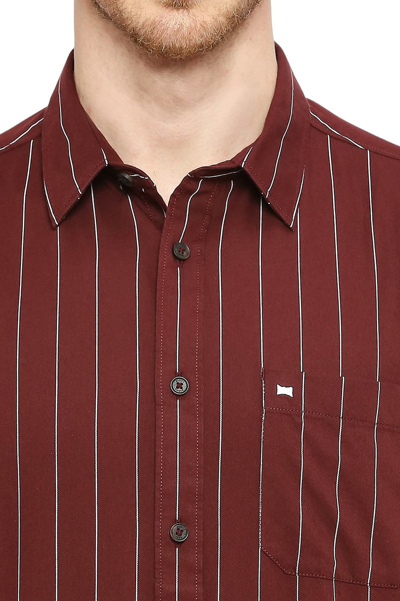 BASICS SLIM FIT COTTON TWILL STRIPES HALFSLEEVES SHIRT