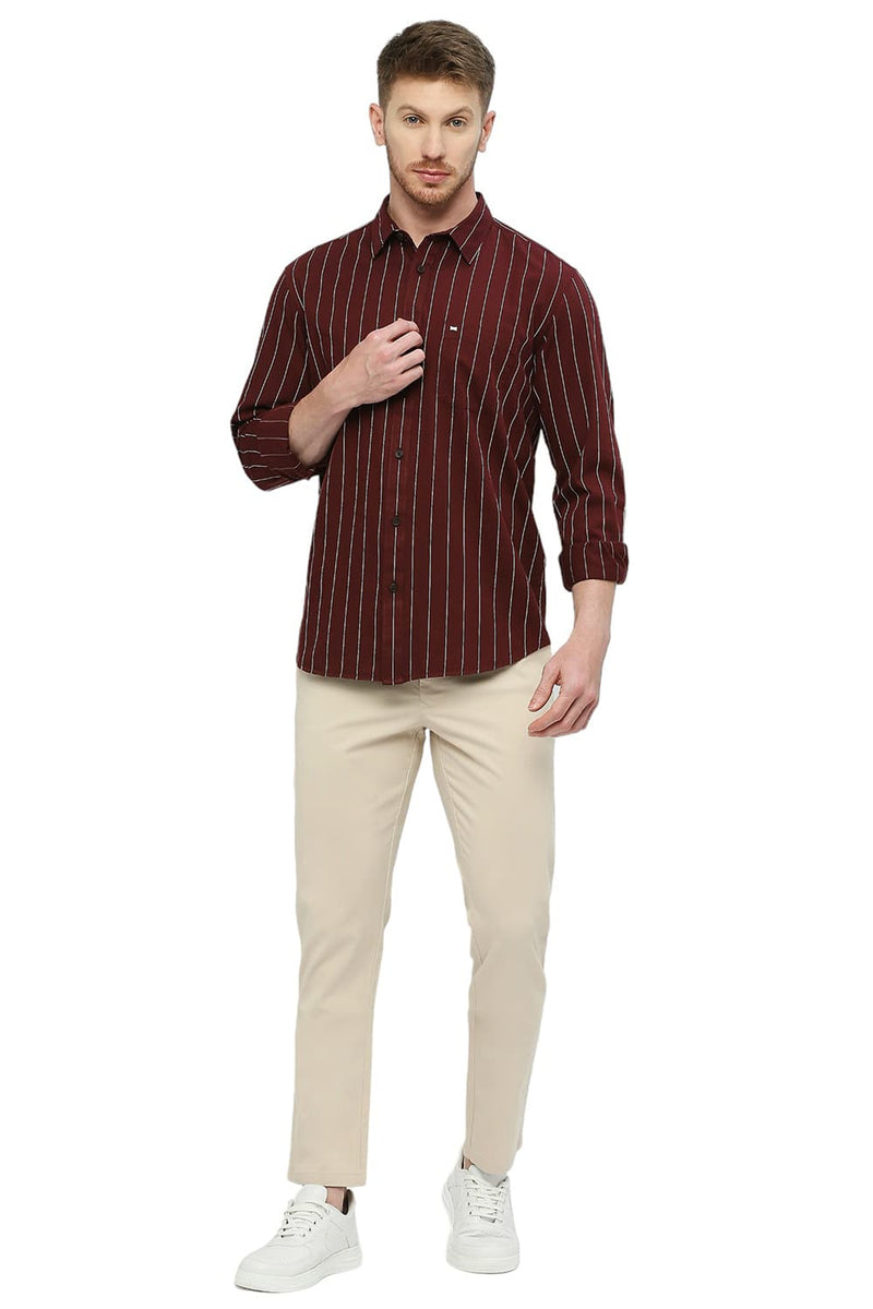 BASICS SLIM FIT COTTON TWILL STRIPES SHIRT