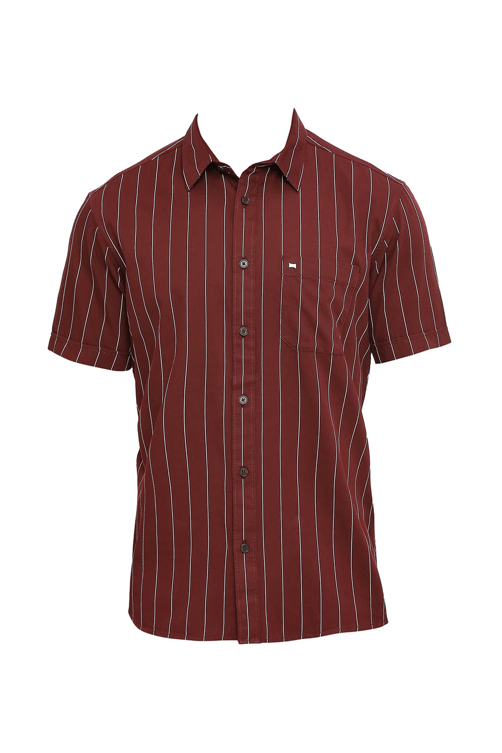 BASICS SLIM FIT COTTON TWILL STRIPES HALFSLEEVES SHIRT