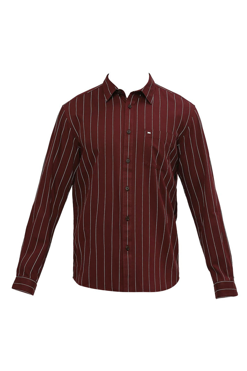 BASICS SLIM FIT COTTON TWILL STRIPES SHIRT