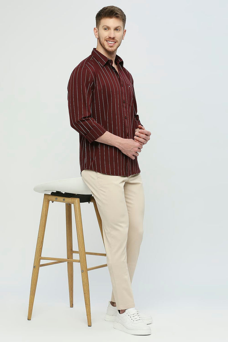 Slim Fit Cotton Twill Stripes Shirt