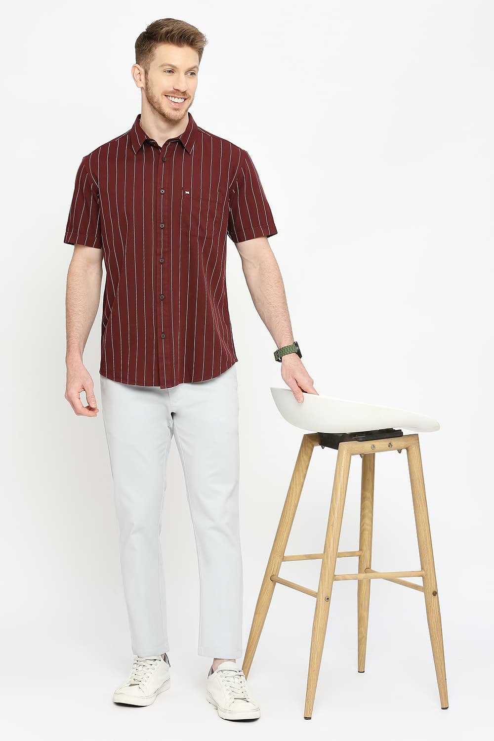 Slim Fit Cotton Twill Stripes Halfsleeves Shirt