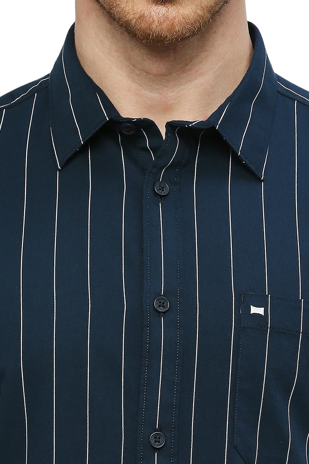 BASICS SLIM FIT COTTON TWILL STRIPES SHIRT