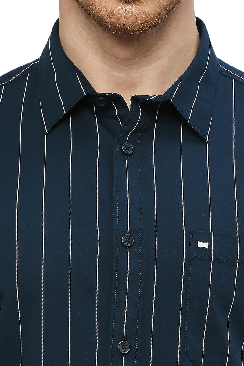 BASICS SLIM FIT COTTON TWILL STRIPES SHIRT