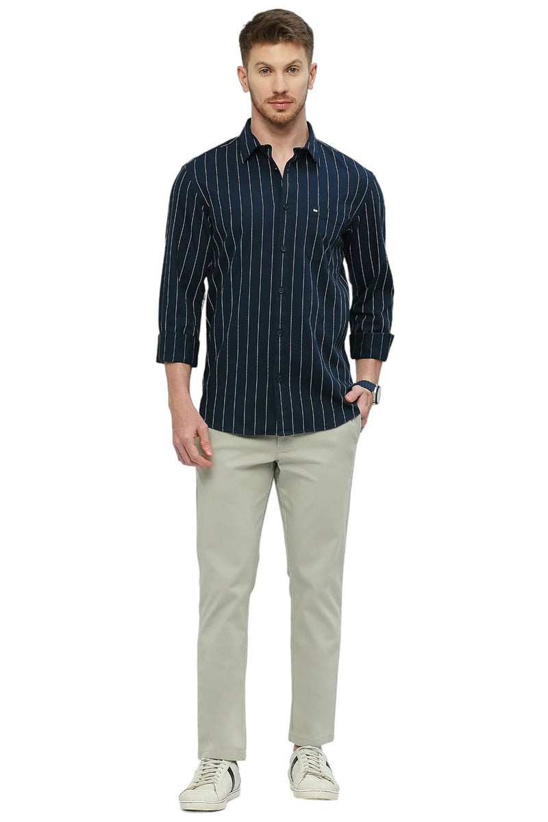 BASICS SLIM FIT COTTON TWILL STRIPES SHIRT