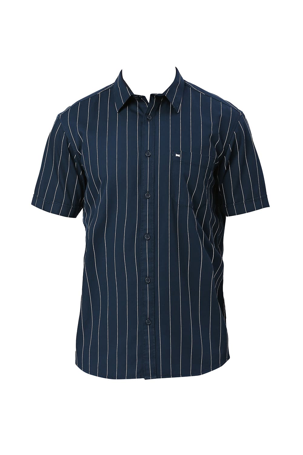 BASICS SLIM FIT COTTON TWILL STRIPES HALFSLEEVES SHIRT