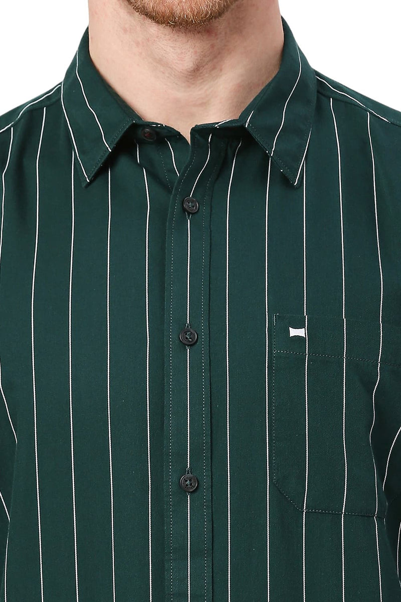 BASICS SLIM FIT COTTON TWILL STRIPES HALFSLEEVES SHIRT