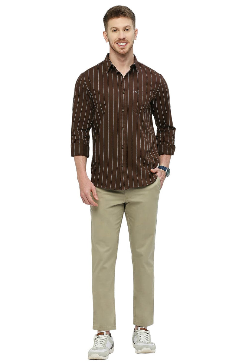 BASICS SLIM FIT COTTON TWILL STRIPES SHIRT