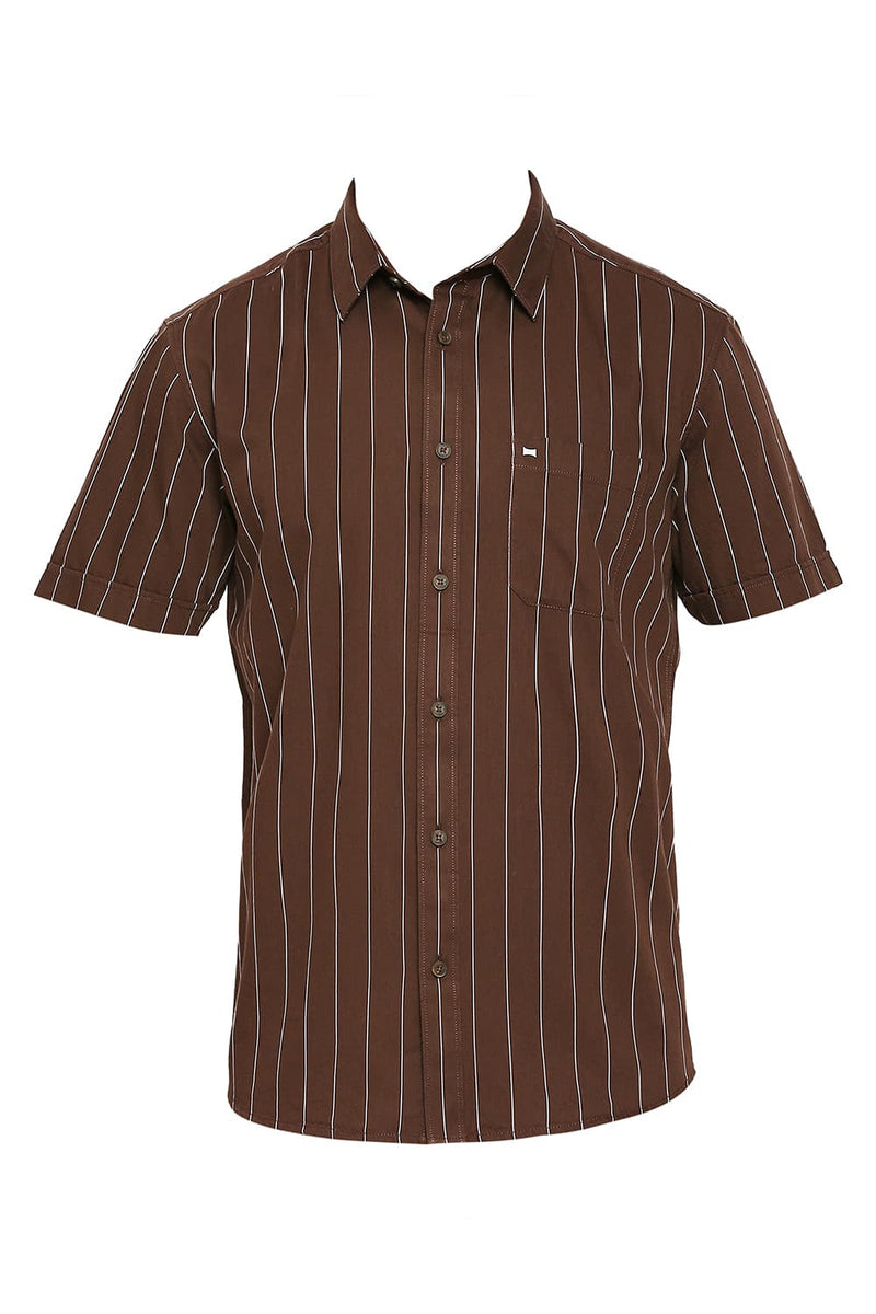 BASICS SLIM FIT COTTON TWILL STRIPES HALFSLEEVES SHIRT